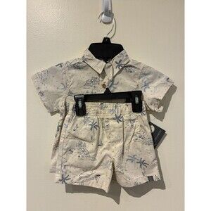 NWT Modern Moments Cream Island Theme Shirt & Shorts Outfit - 18M